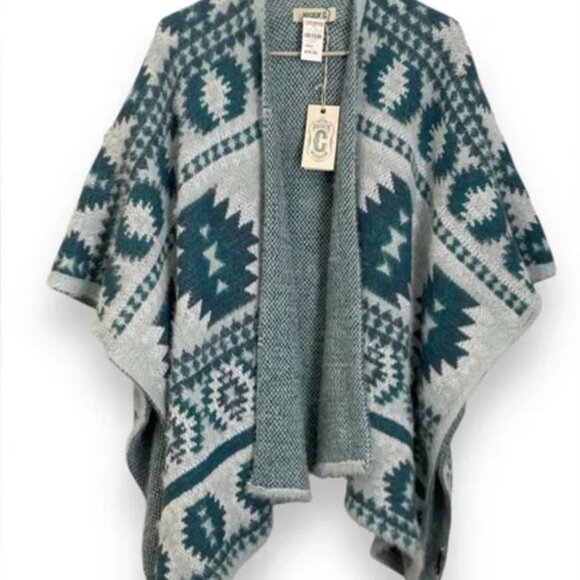 Rockin’C Geometric Patterned Poncho Aztec Tribal - Picture 1 of 3